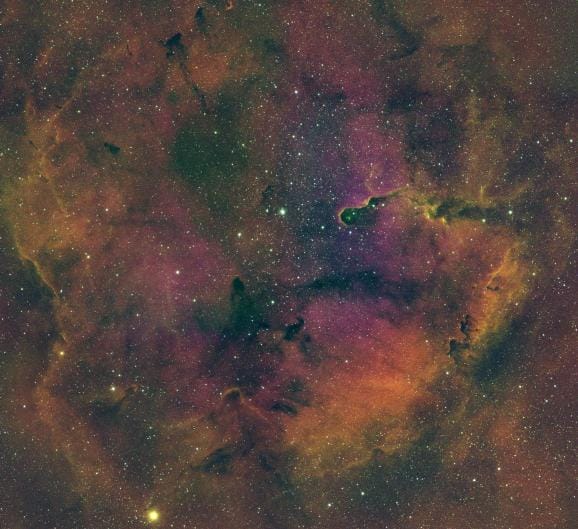 SHO narrowband mosaic of the Elephant Trunk Nebula in Cepheus